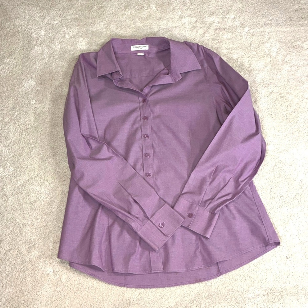 Coldwater Creek Purple Button Down - L - No Iron Stretch Cotton Office Classic